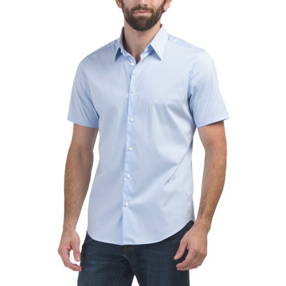 THEORY Olympic Sylvain Short Sleeve Stretch Cotton Blend Woven Shirt